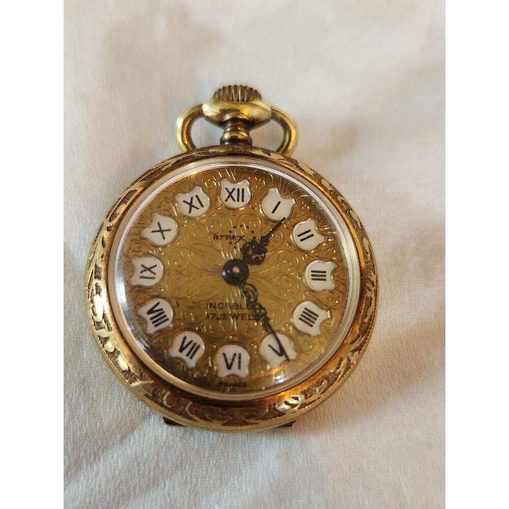 Vintage Arnex Manual Wind 10 Micron Gold Plated 30mm Pockety Watch RUNNING
